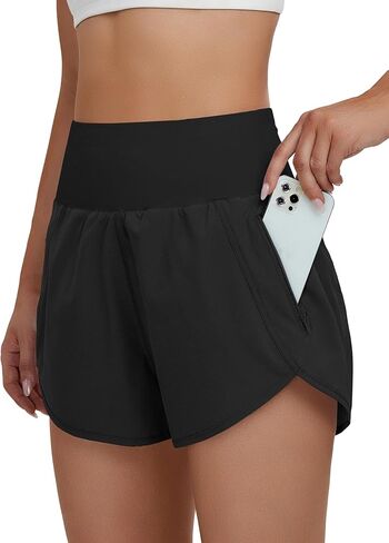 BMJL Women's Running Shorts High Waisted Athletic Shorts Pocket Sporty Short Gym Elastic Workout Shorts (L,Black) in Saudi Arabia