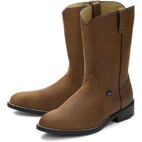 JUSTIN Temple 10" Roper Cowboy Boots for Men - Durable Pull-On Round Toe Cowhide Cowboy Boots with Cushion Insole for Maximum Comfort