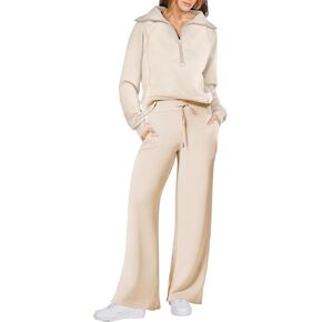 Loungewear Set, Quarter Zip Pullover Sweatshirt with Wide Leg Sweatpants, 2 Pieces
