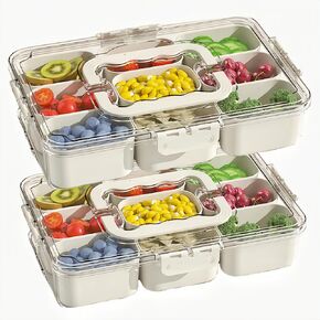2 Pack Snackle Box Container 9-Compartment With Lid and Handle -Divided Serving Platters Perfect for Candy, Fruit, and Treats–Portable Snackle Box