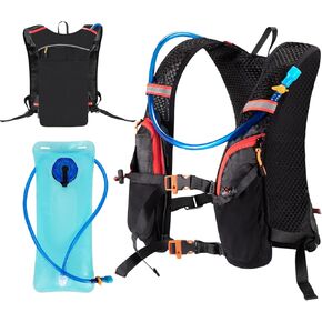 Running Vest Hydration Backpack with 2L Water Bladder, Ideal for Men and Women in Cycling, Hiking, and Outdoor Activities Lightweight Breathable Mesh, Adjustable Straps, Night Reflective Tech Black