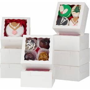 50Pack 4x4x2 Inch Cookie Boxes with Window Bakery Boxes Treat Boxes Truffle Boxes Party Wedding Favor