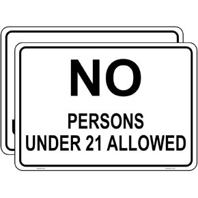 2 Pcs No Persons Under 21 Allowed Sign Sticker - 25 cm x 17.5 cm - Self Adhesive Vinyl