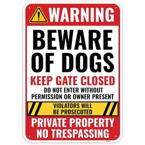 1PC Beware of Dog Sign, 10 x 7 Inches - Aluminum - Guard Dogs On Premises Warning Signs For Fence No Trespassing