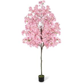 6 Ft Tall Cherry Blossom Artificial Tree, Fake Tree Faux Silk Plant with Plastic Nursery Pot,Artificial Plants for Home Office Indoor Decor(Pink)
