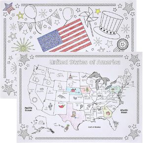 July 4th 2-Sided Reversible Disposable Paper Place Mats, Patriotic American Flag/Fireworks, 14 x 10-Inches, 22-Count by Iconikal