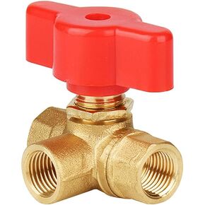 3 Way (L-Port) Brass Forged Ball Valve 1/4" NPT Female Shout Off Valve with Red Switch