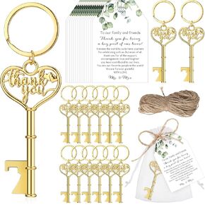 Wedding Favors for Guests Bulk Key Bottle Openers Cards with Organza Gift Bags Thank You Keychains for Guest Bridal Wedding Party Souvenirs(Gold,50 Sets)