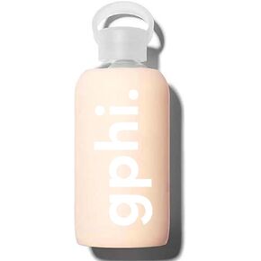 Sorority Shop Gamma Phi Beta Glass Water Bottle with Silicone Sleeve - 16 Oz Glass Water Bottle, Reusable Glass Water or Juice Bottle with Cap