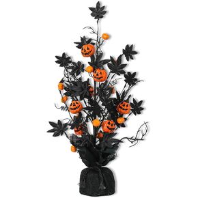 Halloween Creative Decorations Black Scary Pumpkin Maple Leaf Table Centerpieces Decorative Artificial Halloween Gothic Pumkin Maple Tree Branch Decorative for Indoor Outdoor Home Party Supplies