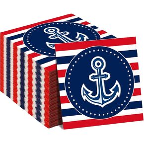 50 Pack Nautical Anchor Birthday Party Supplies Anchor Theme Disposable Napkins Sailor Boat Ship Party Paper Napkins for Boy Girl Baby Shower Party Decorations