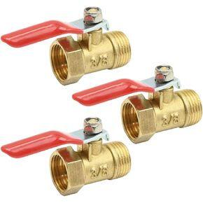 VIKKSAER 3/8"Inch Brass Mini Ball Valve Shut Off Switch Male X 3/8" NPT Female Thread Pipe Fitting, Brass Inline Mini Ball Valve Shut Off Switch 3PCS