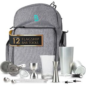 Ultimate Cocktail Kit - Includes Barback Pack, Flagship Mixing Glass, Boston Shakers, Hammered Bell & Japanese Jiggers, Hawthorne, Fine Mesh & Julep Strainers, 12" & 16" Barspoons, and More