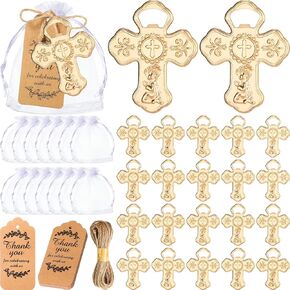 Zhehao 24 Sets Praying Girl Boy Baptism Bottle Opener Favors Baby Shower Return Favors for Guests with Organza Bags Thank You Tags for Wedding Gift Party Souvenir(Girl Style)