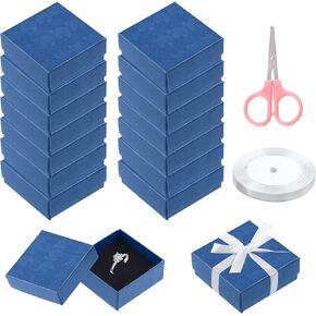 Swpeet 17Pcs 2.95 x 2.95 x 1.2Inch Black Fan Pattern Cardboard Jewelry Gift Boxes with Scissors and Polyester Ribbon Assortment Kit, Necklace Earring Bracelet Boxes Gift Case for Jewelry Storage