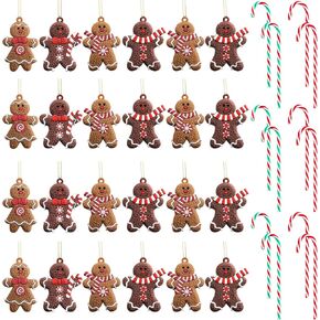 36 Pieces Gingerbread Man Christmas Ornament Gingerbread Hanging Christmas Decorations Hanging Christmas Tree Decorations and 12 Pieces Christmas Candy Canes Candy Christmas Tree Ornament for Xmas