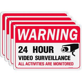 T&R Video Surveillance Signs - Bilingual - 2 Pack - 12 x 8 Inches Rust Free .040 Aluminum - Reflective, UV Protected, Waterproof, Weatherproof and Fade Resistant - 6 Pre-drilled Holes