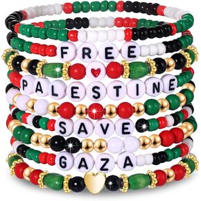 9 Pack Free Palestine Bracelet for Women Save Gaza Bracelets Stackable Heishi Beaded Stretchy Bracelet Support Palestine Jewelry