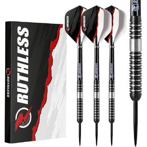 RUTHLESS Night Hawk Professional Tungsten Steeltip Darts Set in 23g and 25g, with Flights and Stems Shafts