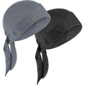 2Pcs Doo Rags for Men, Soft Head Wraps for Men, Elastic Fit Cooling Helmet Liner Breathable Cooling Do Rag Polyester Beanie Cap Hat for Men and Women(Black, Grey)