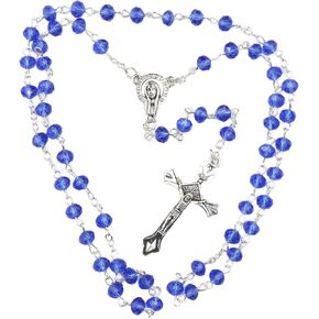 Trinity Church Supply Blue Glass Sapphire Rosary, Prayer Beads for Catholic Men, 5x6mm Bead, 18" Length and 1 ½ Inch Crucifix