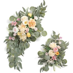 Yellow Pink Faux Flower Swag Set of 2 for Wedding Welcome Signs Floral and Wedding Arch Flowers Swags Decorations