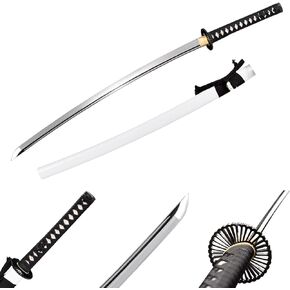 Japanese Samurai Katana Sword 9260 Spring Steel Mirror Handmade Blade Full Tang Sharp Can Cut Bamboo Bend 30 ° White Saya 40 Inch