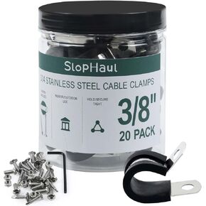 20 Pack 1/4 inch Cable Clamps (Screws Included), Stainless Steel Wire Clamps for Cables, Rubber Cushioned Pipe Clamp, Tube Clamp, Hose Clamps