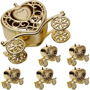 HOMSFOU 6pcs Heart Shaped Carriage Candy Boxes Royal Carriage Box Jewelry Holder Treat Packaging Boxes Tabletop Centerpiece for Wedding Christmas Shower Golden