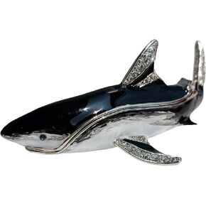 ZLTdream Enamel Shark Ornamental Hand Painted Shark Holder Ring Necklace Earring Trinket Box Shark Tabletop Decorative Accessory Black