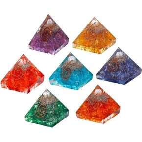 Set of 7 Pcs Seven Chakra Orgone Crystal Pyramid with Pearl of Dyed Crystal Multistone for Reiki Healing Spiritual Yoga Meditation Energy Generator Positive Energy Generator Size: 20-25MM