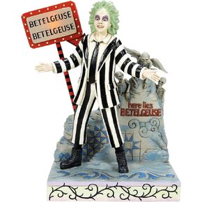 Enesco Beetlejuice by Jim Shore Gravestone with Sign Lit Figurine- Resin Hand Painted Crafted Collectible Beetlejuice Figurines with Lights Halloween Home Decor Statue, 9.84 Inch