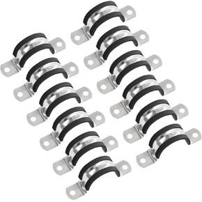 Pipe Clamps，25mm Diameter 304 Stainless Steel Pipe Strap u-tube Strap Clamp for Tube, Pipe or Wire Cord(12 Pcs)