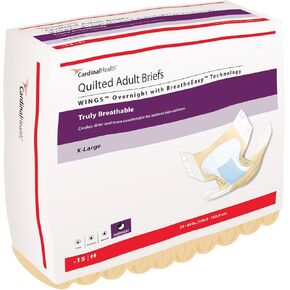 Cardinal Health™ Quilted Adult Briefs, Wings™ Overnight with BreatheEasy™ Technology, Maximum Absorbency, X-Large, Case of 60
