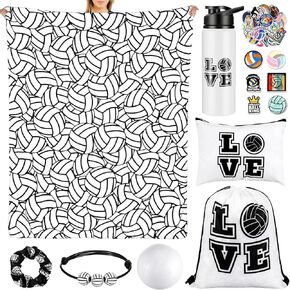 Umigy 8 Pcs Volleyball Themed Set for Girls Include 50" x 60" Warm Plush Cute Blanket，20 oz Volleyball Tumbler，Volleyball Makeup Bag，and a Series of Volleyball Gifts(Volleyball)