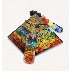 Chakra Pyramid Set, Seven Chakra Orgonite Pyramid for Energy Healing, Orgonite Kit with Bracelet and Necklace