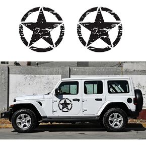 Star Car Sticker Car Five-Pointed Star Graphic Hood Door Sticker for Car Off-Road SUV Truck Pickup Body Side Door Trunk Universal Waterproof Vinyl Car Sticker Accessories (2PCS) (Black)
