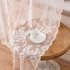 Ivory Lace Curtains 63 Inch Length 2 Panels set Victorian Floral Curtains for Living Room Bedroom Paisley Rod Pocket Light Filtering Sheer Curtains for Small Window Drapes Cream Neutral Decor, 52x63