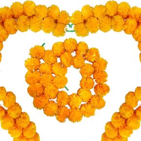 4 Pcs Long Marigold Garland for Decoration, 5 Feet Artificial Orange Marigold Flowers Indian Pooja Diwali Home Wedding Mantle Decor