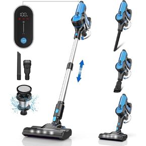 Cordless Vacuum Cleaner, 33000pa Suction Stick Vacuum with Smart LED Display, Max 50 Mins Runtime, Anti-Tangle Lightweight Handheld Vacuum for Hard Floor Carpet Pet Hair (Silverred)