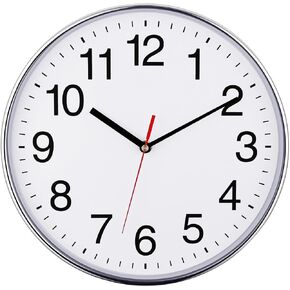 Plumeet Silent Wall Clock - 12" Non Ticking Quartz Black Wall Clocks - Simple Design Wall Clocks for Living Room Decor, Battery Operated, White