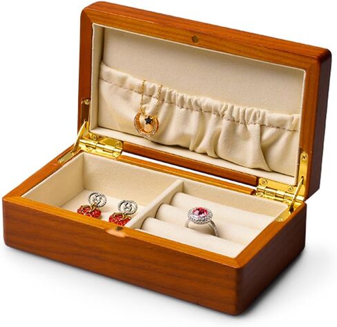صندوق مجوهرات من الخشب الصلب منظم صندوق حلية عتيق مع أغطية أقراط وخواتم وقلائد تخزين (كريمي أبيض) in Kuwait