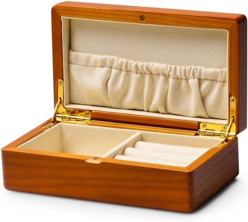 صندوق مجوهرات من الخشب الصلب منظم صندوق حلية عتيق مع أغطية أقراط وخواتم وقلائد تخزين (كريمي أبيض) in Kuwait