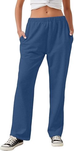 Women's Elastic High Waisted Sweatpants Casual Baggy Joggers Pants with Pockets Navy in Saudi Arabia