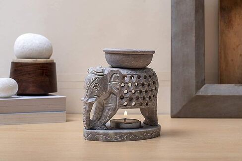 Elephant Oil Burner Wax Melter Elephant Design Essential Oil Burner Diffuser Made of Soapstone with Tea Light Holder Aromatherapy | Fragrance Oil Warmer Diffuser in Saudi Arabia