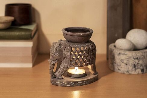 Elephant Oil Burner Wax Melter Elephant Design Essential Oil Burner Diffuser Made of Soapstone with Tea Light Holder Aromatherapy | Fragrance Oil Warmer Diffuser in Saudi Arabia