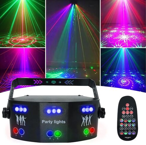 AMKI Party Lights,21 Lens DJ Light with Strobe Effect,Disco Light Indoor with RGB UV Laser light Support Sound Activated Remote DMX512 Control for Christmas Halloween Decorations Rave Parties Club Bar in Saudi Arabia
