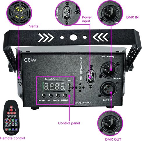 AMKI Party Lights,21 Lens DJ Light with Strobe Effect,Disco Light Indoor with RGB UV Laser light Support Sound Activated Remote DMX512 Control for Christmas Halloween Decorations Rave Parties Club Bar in Saudi Arabia