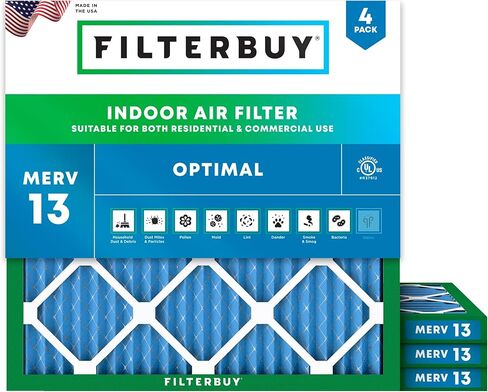 Filterbuy 10x10x1 Air Filter MERV 13 Optimal Defense (4-Pack), Pleated HVAC AC Furnace Air Filters Replacement (Actual Size: 9.50 x 9.50 x 0.75 Inches) in Saudi Arabia