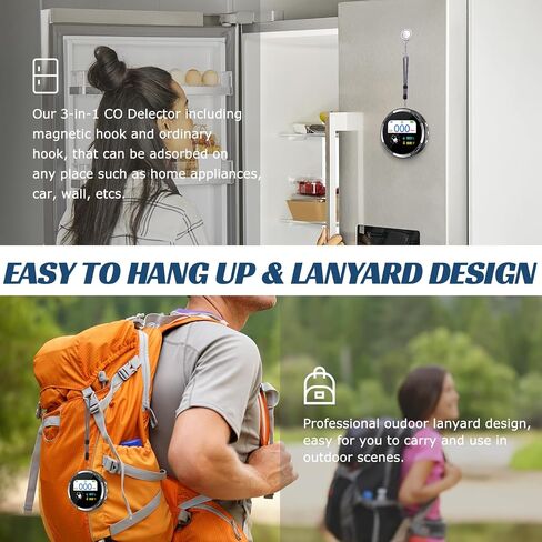 Portable Carbon Monoxide Detectors 7 Day Standby Time, CO Detector with Temperature Humidity Sensor Built-in, CO Alarm，Backlit LCD Screen, Audible & Visual Alarm for Home, Car, Camping (Grey) in Saudi Arabia